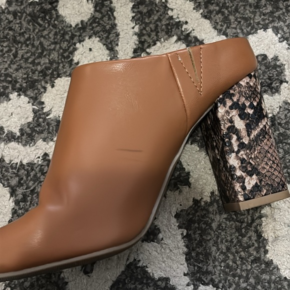 Faux Leather Mules with Snake Print Heel - Picture 8 of 9